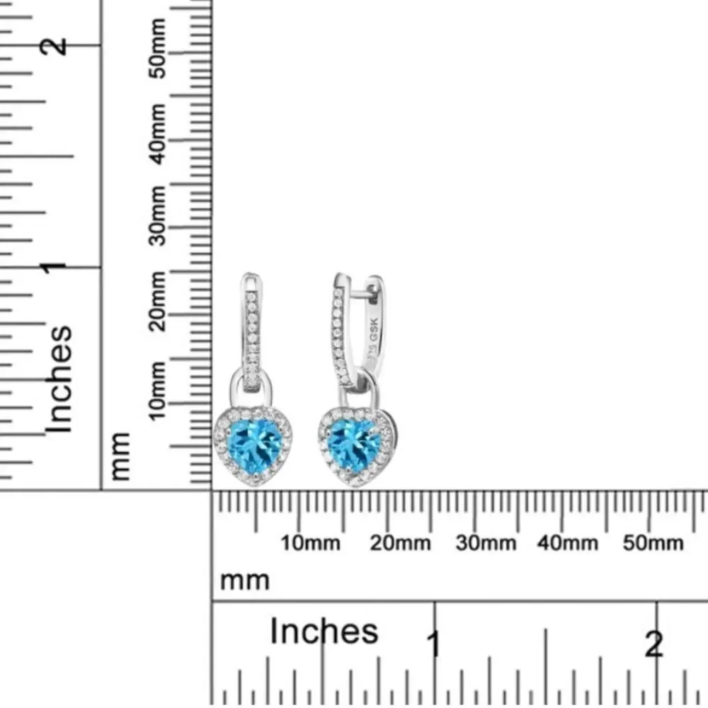 925 Sterling Silver 2.40 Cttw Swiss Blue Topaz and White Sapphire Heart Earrings